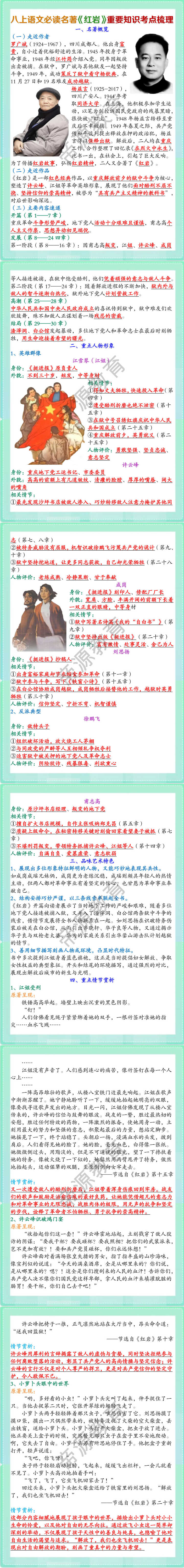 八上语文必读名著《红岩》重要知识考点梳理