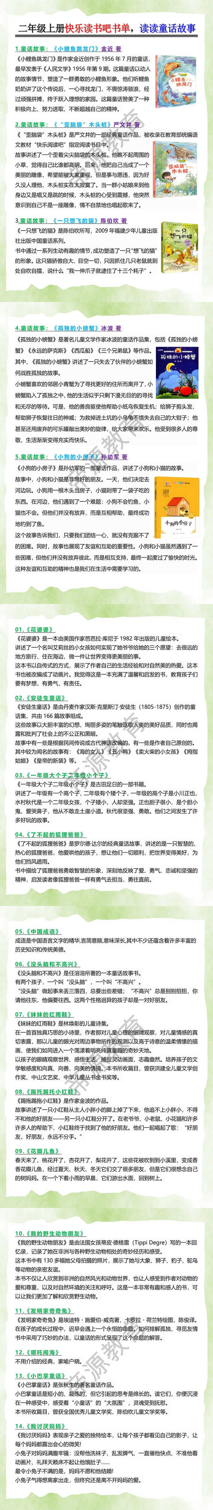 二年级上册快乐读书吧书单，读读童话故事
