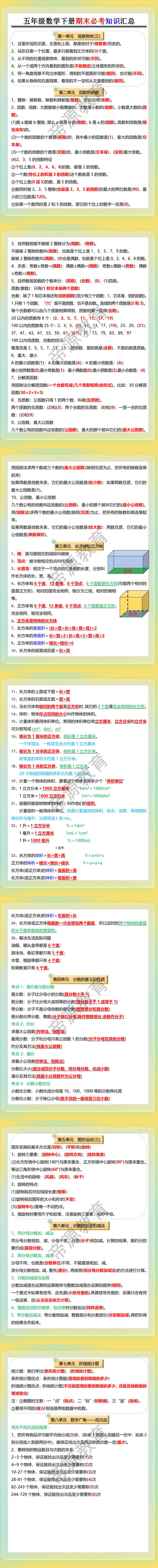 五年级数学下册期末必考知识汇总