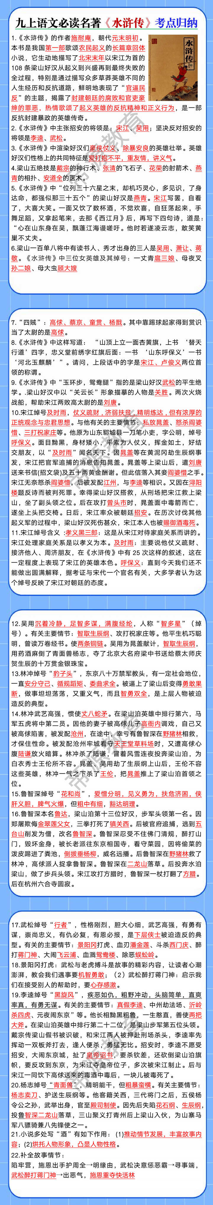 九上语文必读名著《水浒传》考点归纳
