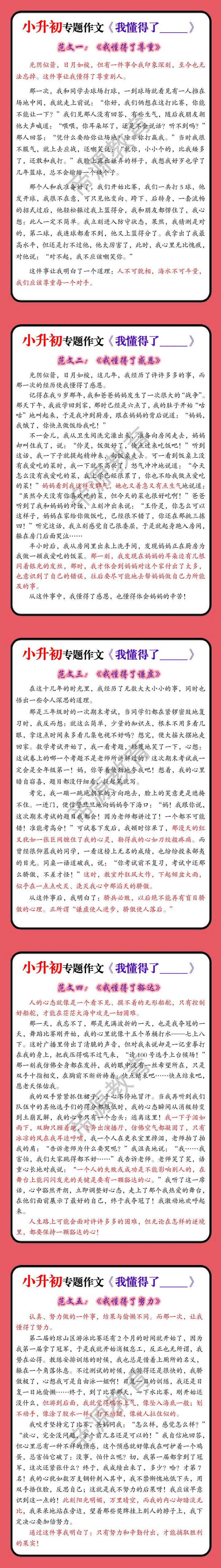 小升初专题作文《我懂得了____》
