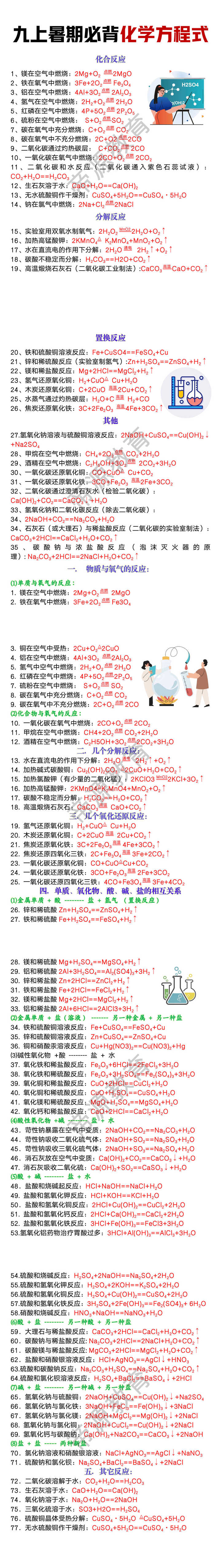 九上暑期必背化学方程式