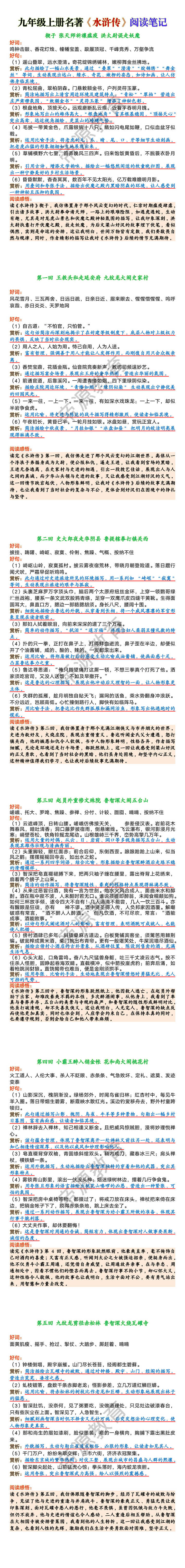 九年级上册名著《水浒传》阅读笔记