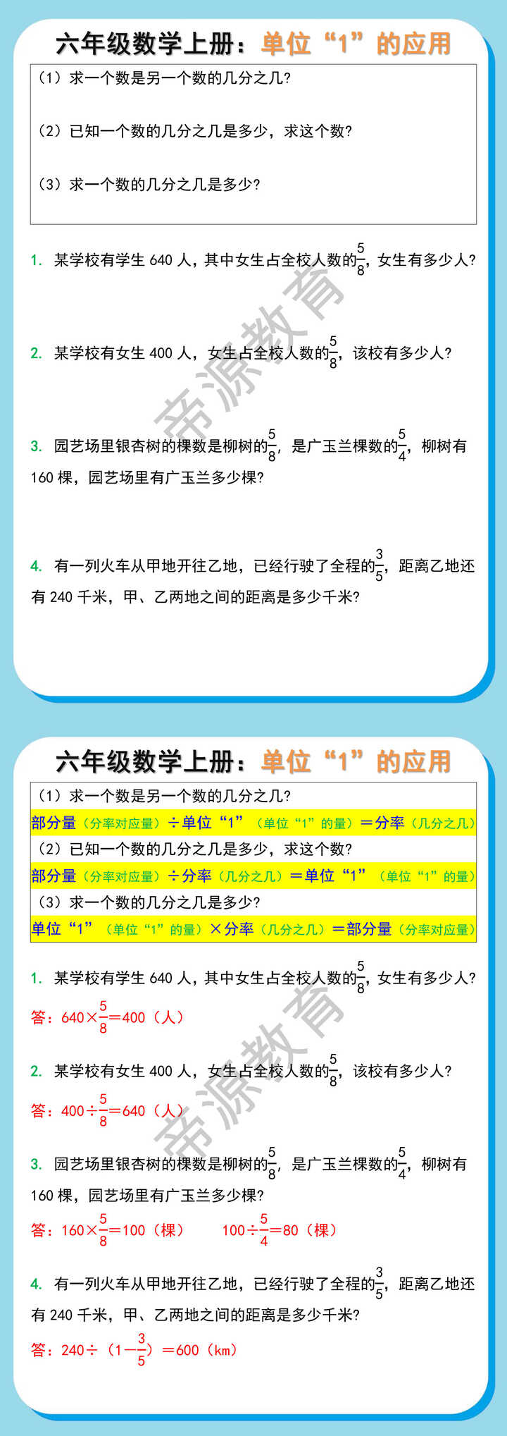 六年级数学上册单位“1”的应用