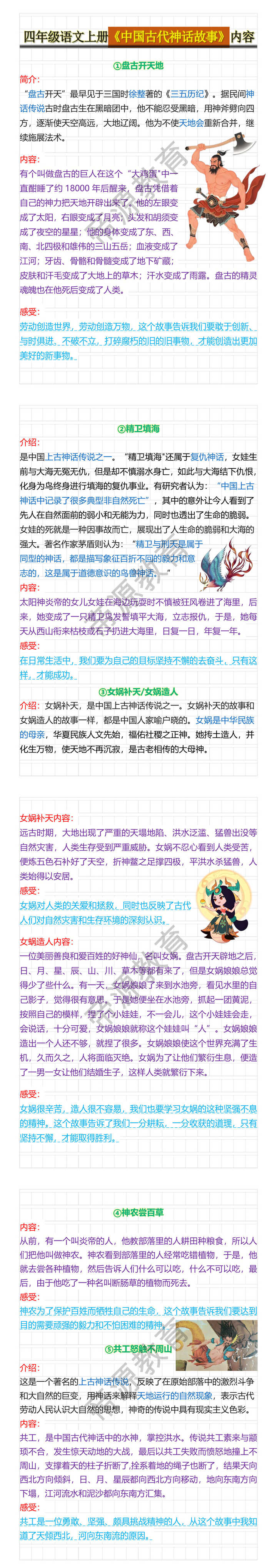 四年级语文上册《中国古代神话故事》内容