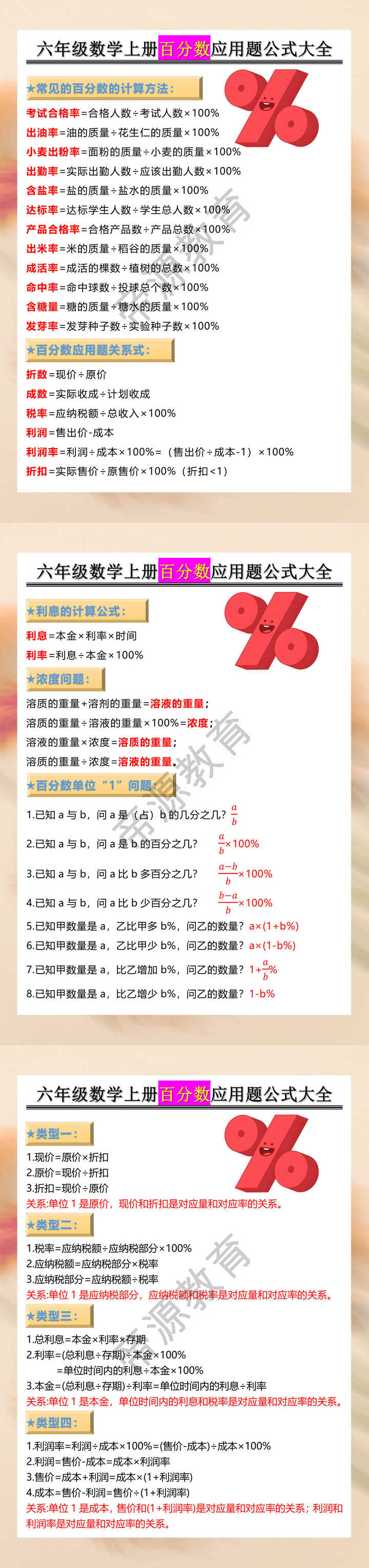 六年级数学上册百分数应用题公式大全
