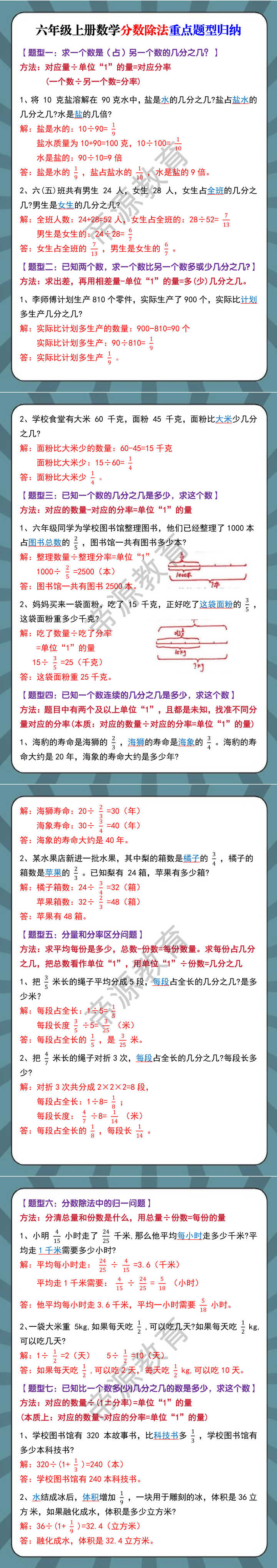 六年级上册数学分数除法重点题型归纳