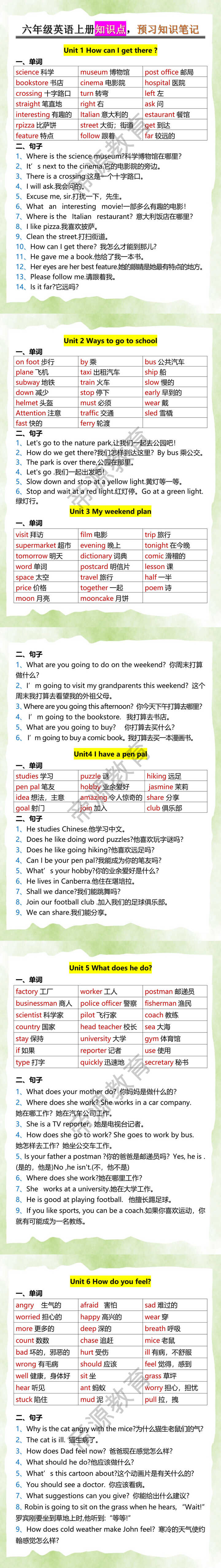 六年级英语上册知识点
