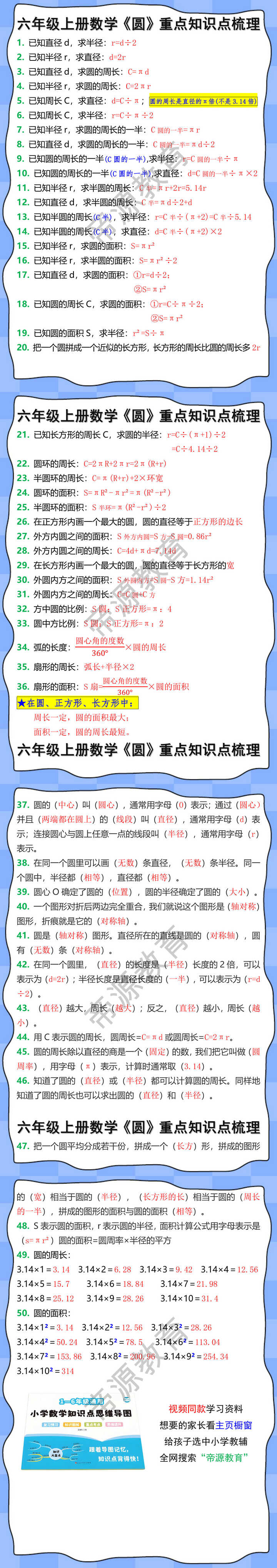 六年级上册数学有关圆的重点知识点梳理