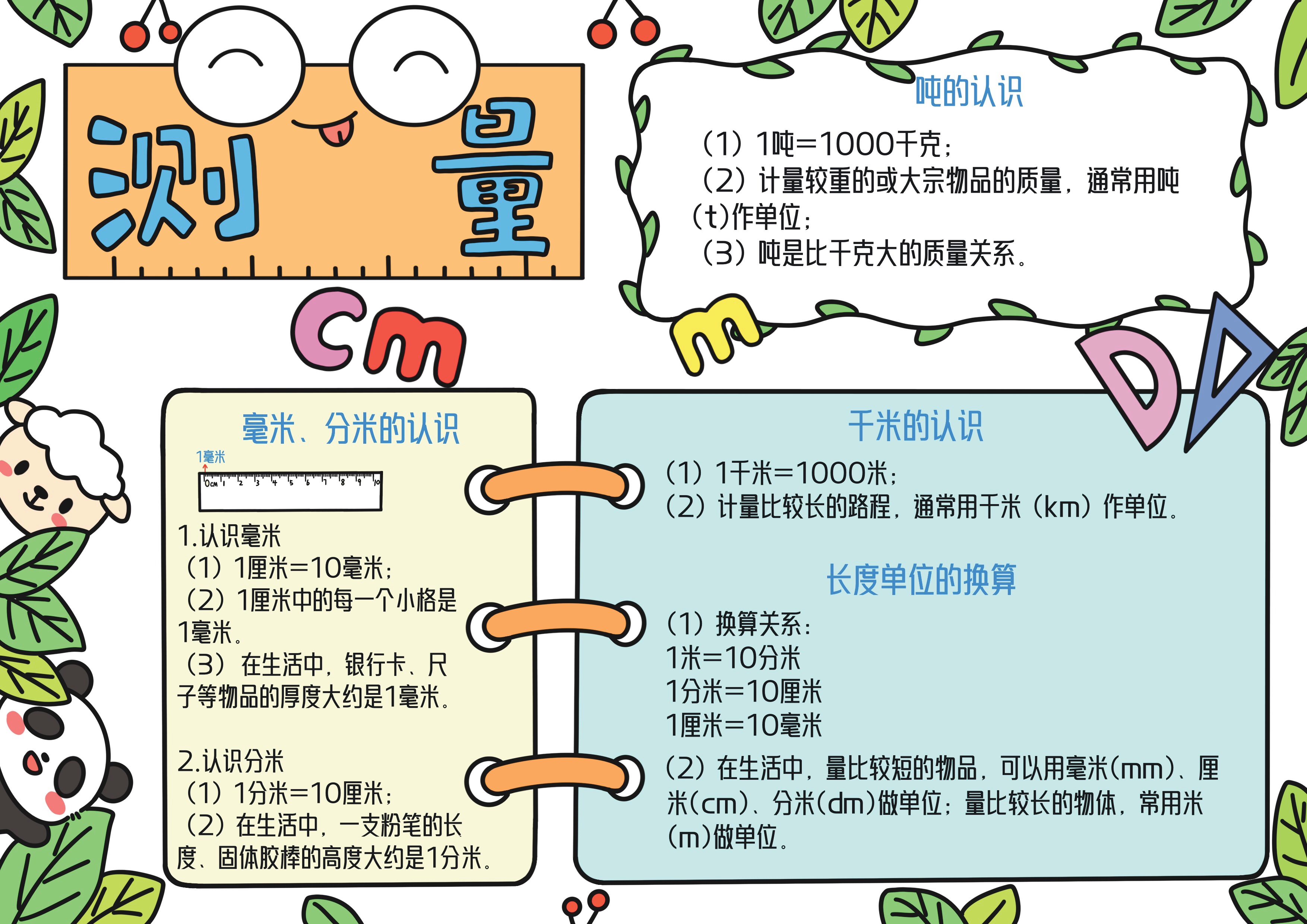 三年级数学上册第3单元测量主题手抄报